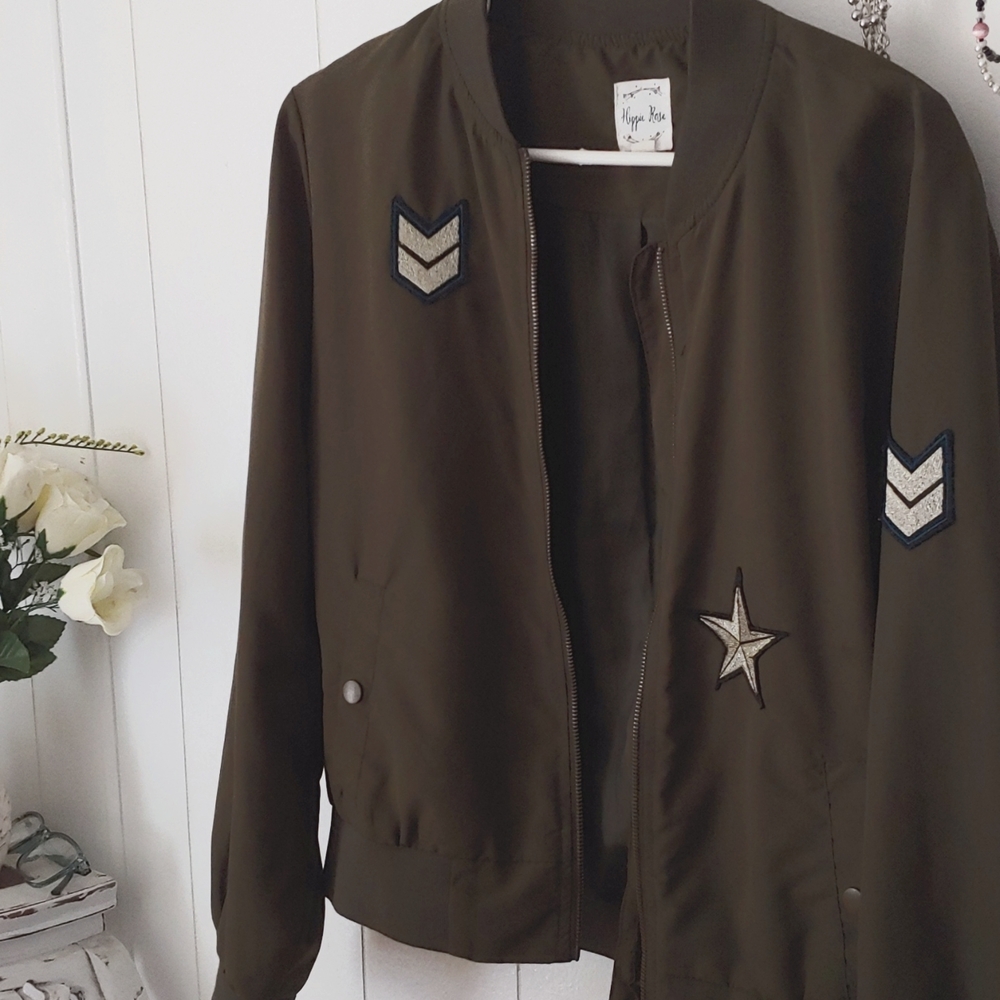 Hippie Rose Green Bomber Jacket Large